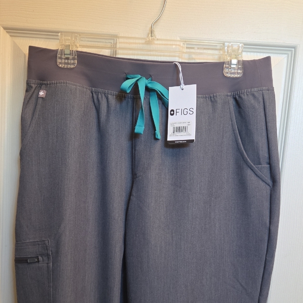 Figs Zamora Joggers Graphite Scrub Pants with Turquoise Tie